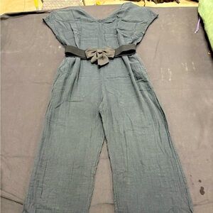 Pact Black Coastal Gauze Jumpsuit with Bow Belt